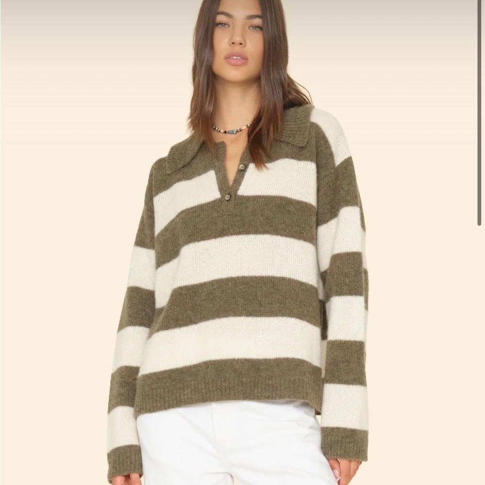 Xirena Striped Knit Sweater Brenton cream Loden polo worn once tags included